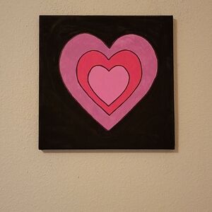 Heart Painting On Canvas Acrylic Painting 12x12" Pink and Black Home Decor New!